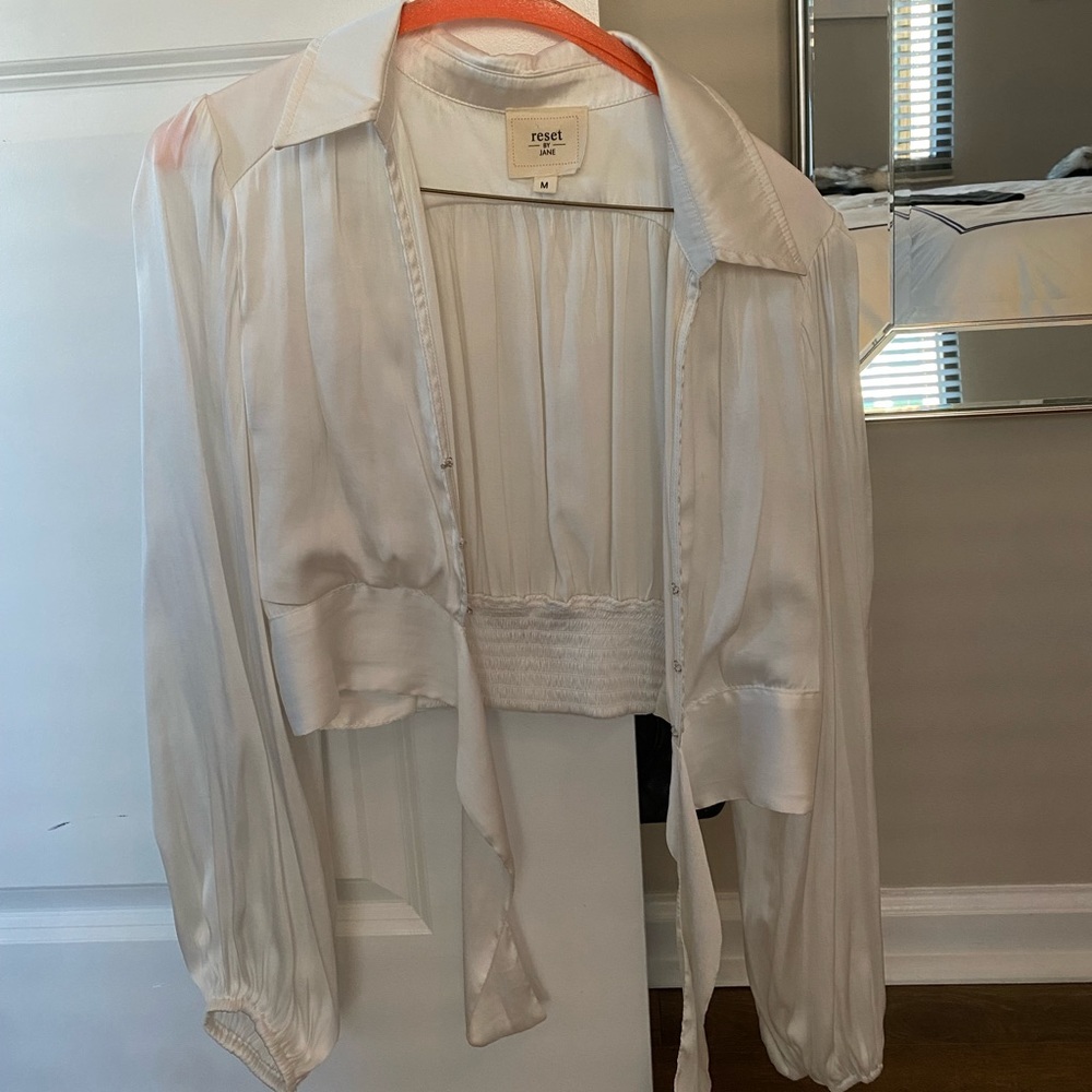 Cropped White Silk Blouse